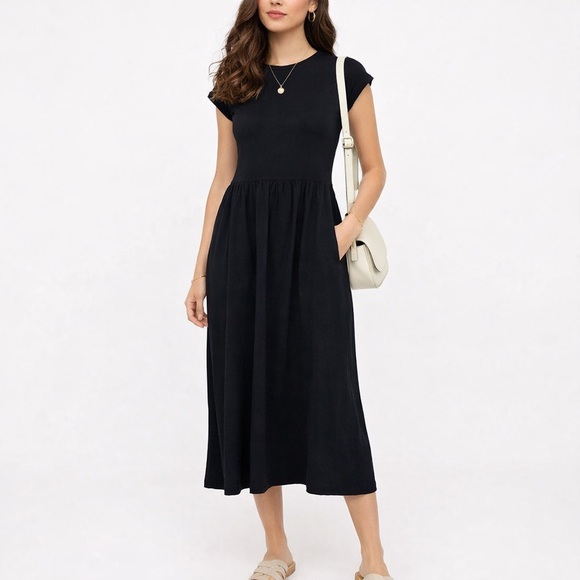 Boden Dresses & Skirts - Boden Black Cotton Midi Dress Cap Sleeve Classic Minimal Sz 4